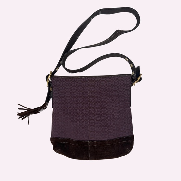 💜 Y2K Vintage Coach Purple Signature Jacquard Crossbody F10417 💜 - Picture 2 of 9